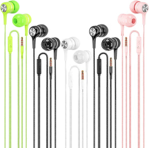 Paquete de 5 auriculares con cable con micrófono, auriculares intrauditivos con graves pesados,  a24