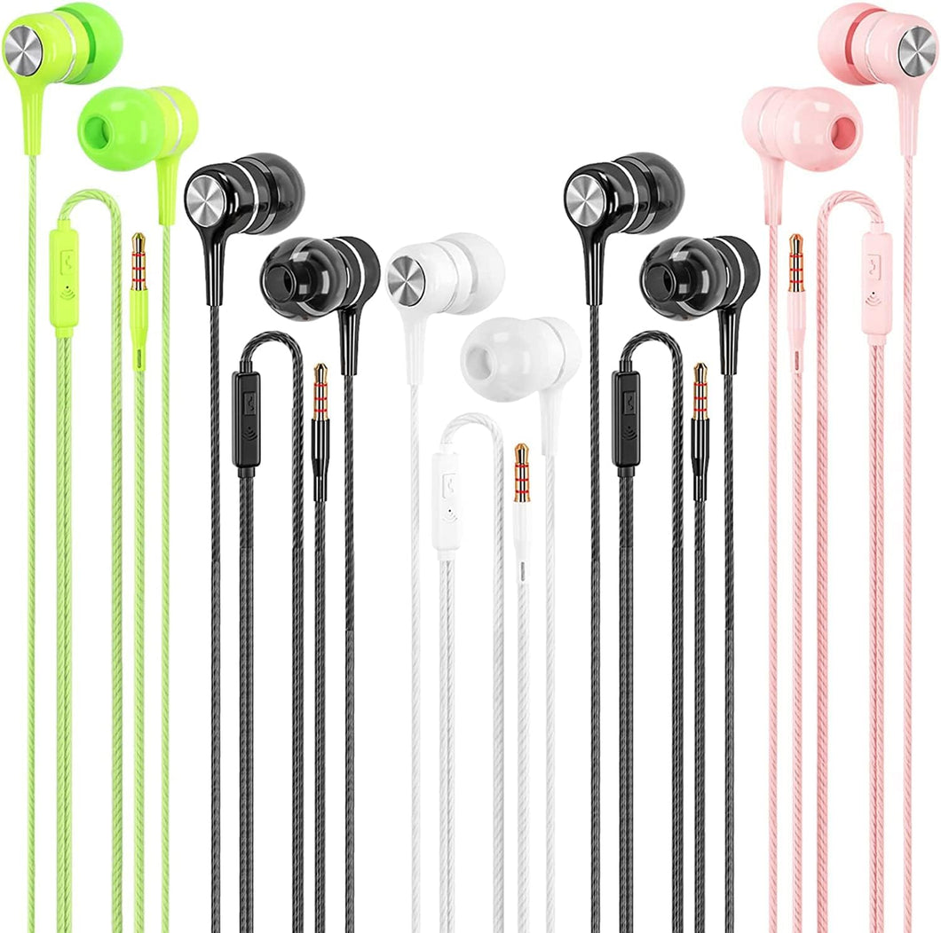 Paquete de 5 auriculares con cable con micrófono, auriculares intrauditivos con graves pesados,  a24