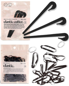 3 piezas de herramienta de corte de liga elástica negra y 100 bandas de goma negras pequeñas para el cabello, A21
