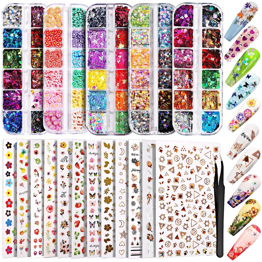 autoadhesivas, decoración de uñas con 5 cajas holográficas para arte de uñas con purpurina,  a24