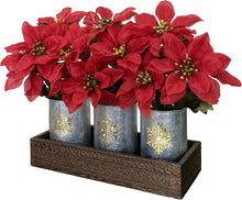 Cargar imagen en el visor de la galería, Flores de Pascua artificiales de Navidad con luces LED, centro de mesa de Navidad rojo en macetas y caja de madera para decoración A19

