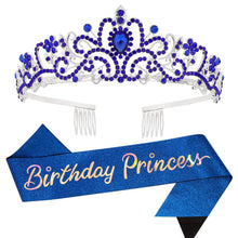 Cargar imagen en el visor de la galería, Velscrun Corona de princesa, tiaras para niñas, banda de princesa de cumpleaños azul para niñas
