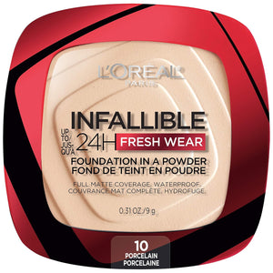 L'Oreal Paris - Maquillaje base en polvo Infallible Fresh Wear, Porcelain 010 (porcelana 010), 0.31 onzas A191595