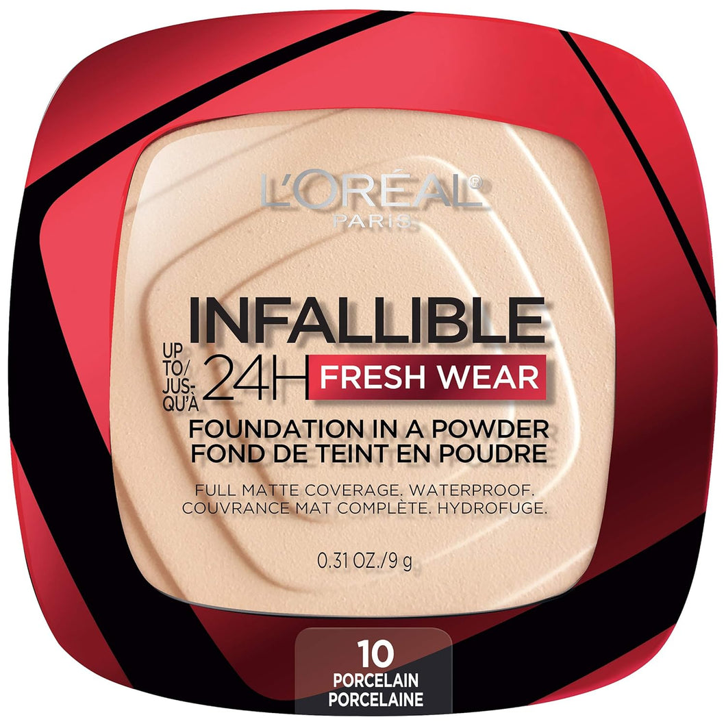 L'Oreal Paris - Maquillaje base en polvo Infallible Fresh Wear, Porcelain 010 (porcelana 010), 0.31 onzas A191595