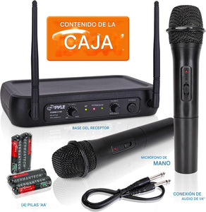 Sistema de micrófonos inalámbrico, 2 micrófonos de mano, frecuencia fija
