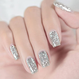 Vishine Esmalte de uñas de gel de 0.5 onzas líquidas, color plateado brillante con purpurina, para remojar los rayos UV LED de larga duración,  a22arte de uñas para el hogar, bricolaje, manicura,