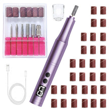 Cargar imagen en el visor de la galería, Kit profesional de taladro de uñas inalámbrico para uñas de gel y acrílicas, lima de uñas eléctrica con 5 puntas de metal, 30 bandas de lijado
