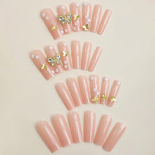 Cargar imagen en el visor de la galería, BABALAL Uñas postizas largas cuadradas a presión, uñas postizas nude, con dije de mariposa dorada, uñas acrílicas, 24 unidades, con pegamento de flores a22, uñas postizas coquetas, manicura cuadrada

