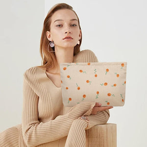Bolsa de cosméticos Bolsa de maquillaje Preppy Cute Corduroy Neceser para mujeres esenciales de viaje, a22 Amarillo rosa, Cara de moda