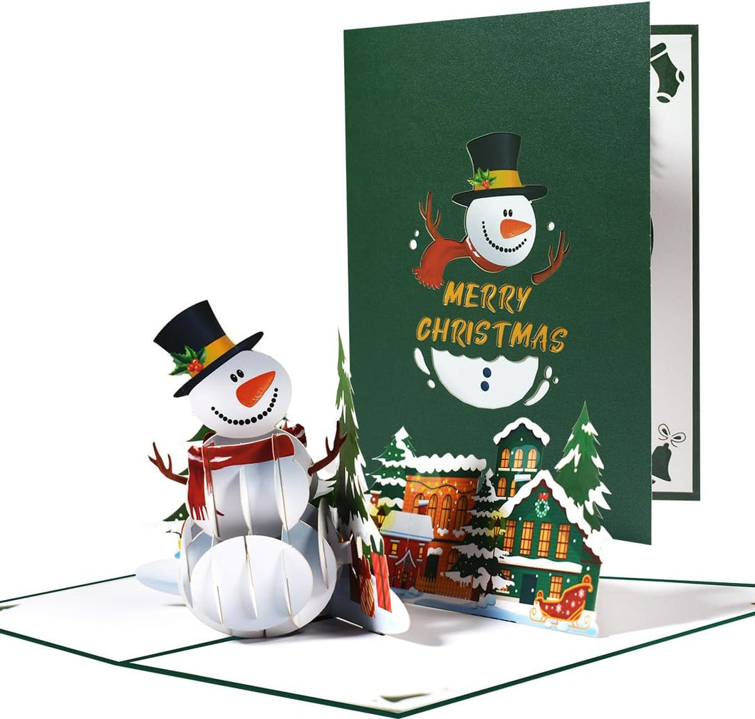 Tarjeta de felicitación de Navidad hecha a mano en 3D, regalo para Navidad o vacaciones, incluye sobre y etiqueta para notas (muñeco de nieve) A19