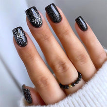 Cargar imagen en el visor de la galería, Uñas postizas de invierno a presión con copos de nieve, 24 unidades, uñas postizas a presión de Navidad, cuadradas, medianas, color azul, punta francesa,a22  uñas adhesivas, accesorios de uñas de Navidad,
