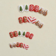 Cargar imagen en el visor de la galería, Uñas postizas a presión de Navidad, uñas postizas cuadradas cortas con hombre de jengibre, copos de nieve, árbol de Navidad, diseños de caramelos, uñas postizas de Navidad,a22  uñas con pegamento mate,
