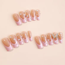 Cargar imagen en el visor de la galería, Uñas postizas largas con punta francesa tipo ataúd MABKJLF rosa, uñas postizas de cobertura completa con diamantes de imitación de mariposa,A22  diseños de perlas, uñas adhesi
