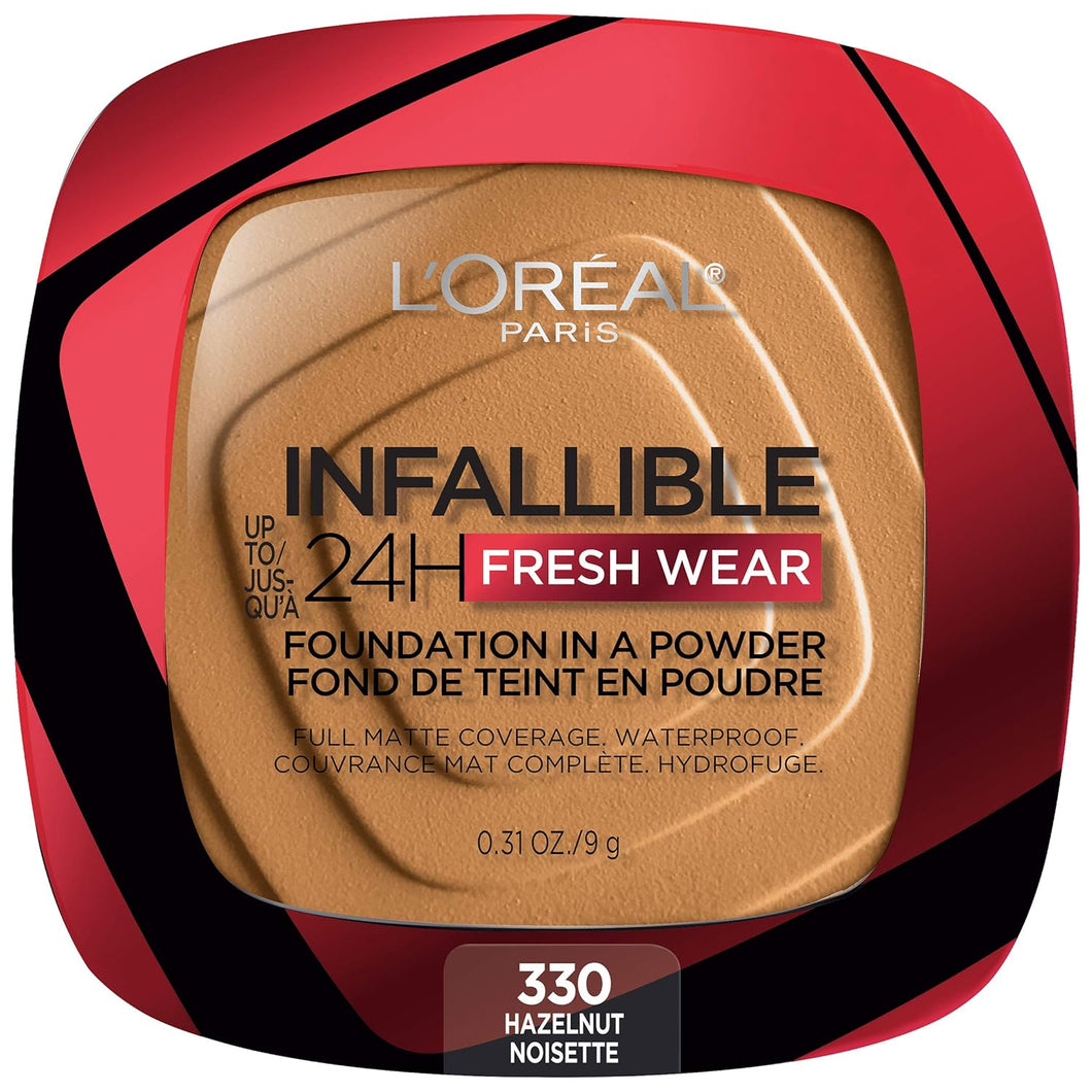 L'Oreal Paris - Maquillaje base en polvo Infallible Fresh Wear, hasta 24 horas de uso, Hazelnut (avellana), 0.31 onzas A19