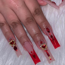 Cargar imagen en el visor de la galería, BABALAL Uñas postizas largas cuadradas a presión, uñas postizas rojas con punta francesa, uñas adhesivas, uñas acrílicas con diseño de corazón 3D, 24 unidades a22 , cuadradas, para mujeres y niñas
