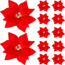 Cargar imagen en el visor de la galería, Flores de Pascua de Navidad – 12 piezas artificiales de flor para árbol de Navidad, Año Nuevo, boda, fiesta, corona
