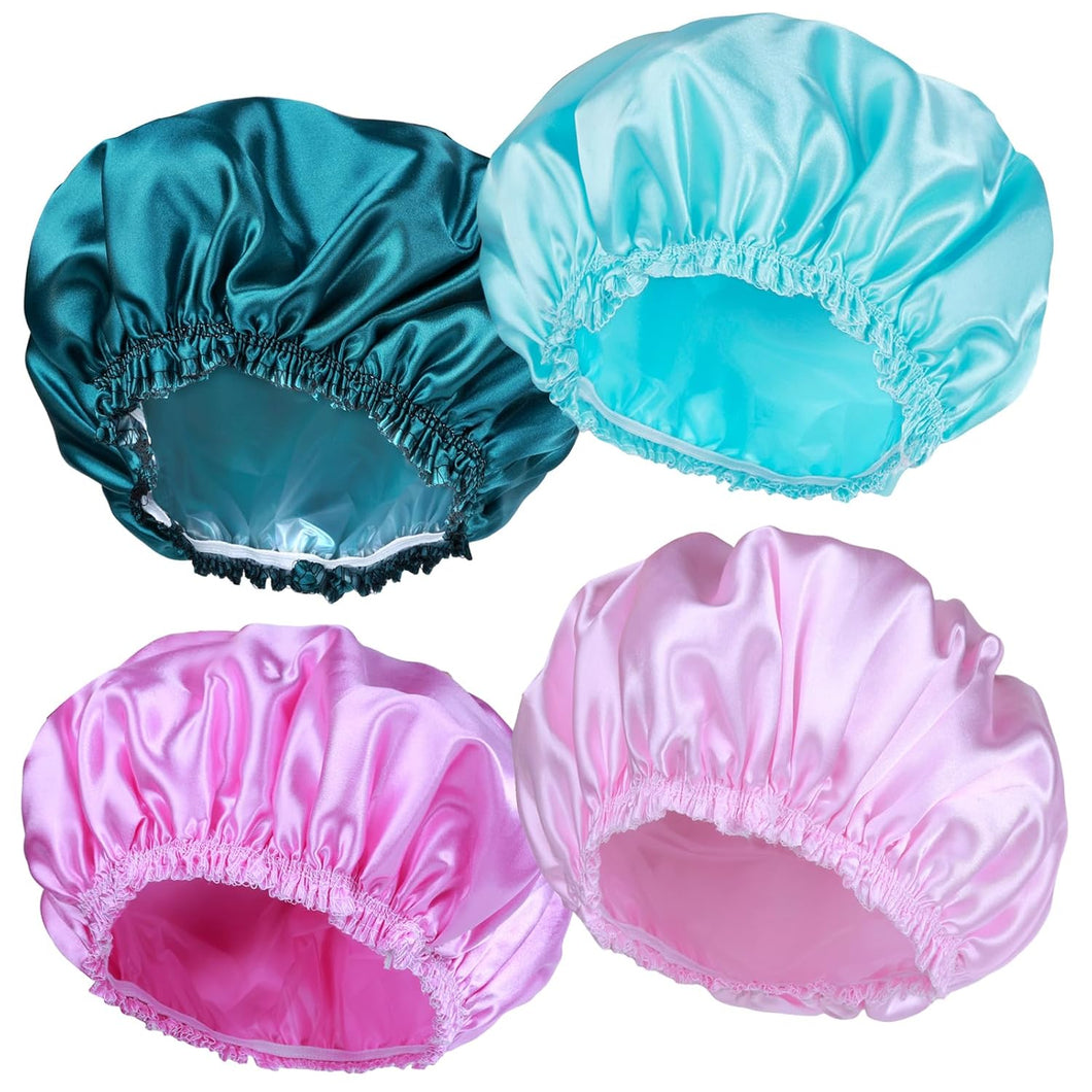 Gorros de ducha para mujer, 4 gorras de baño elásticas y reutilizables Q1