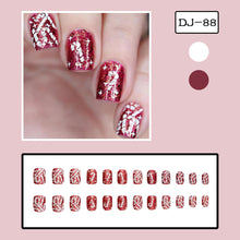 Cargar imagen en el visor de la galería, Uñas postizas a presión de Navidad, uñas postizas cuadradas cortas con diseños de bastón de caramelo, uñas postizas de Navidad, uñas con pegamento rojo con purpurina en las uñas a22  de cobertura completa,
