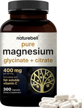Cargar imagen en el visor de la galería, Suplemento complejo de magnesio de 400 mg, 300 cápsulas glicinato de magnesio + formas elementales de citrato
