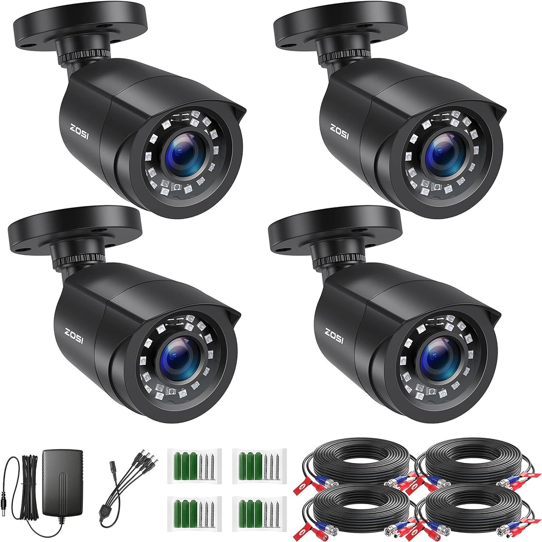 ZOSI 1080P - Paquete de 4 cámaras de seguridad HD TVI, visión nocturna de 80 pies