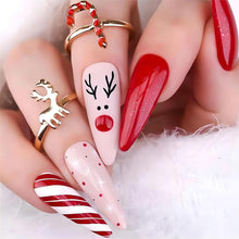 Cargar imagen en el visor de la galería, Uñas postizas a presión de Navidad, uñas postizas largas de almendra, uñas postizas acrílicas con diseños de cuadros de alce con purpurina en polvo,a22  uñas artificiales
