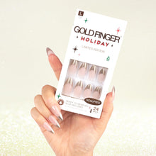 Cargar imagen en el visor de la galería, Gold Finger - 24 uñas postizas a presión con punta francesa de Navidad, cuadradas, ataúd, ovaladas, con purpurina brillante de larga duración, copos de nieve de temporada de invierno A22  (chispas doradas)

