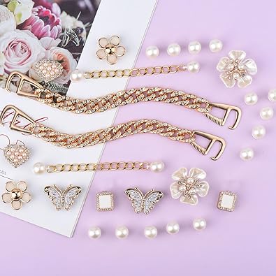 Encantos brillantes para zapatos, decoraciones de zapatos para mujer, cadenas de perlas, accesorios de zapatos rosados,  A22 dijes de flores para zapatos, estilo propio