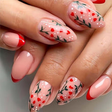 Cargar imagen en el visor de la galería, Uñas a presión de San Valentín, uñas postizas de color rosa, uñas postizas medianas con punta francesa, uñas postizas acrílicas con diseños de corazón rojo,A22  uñas artificiales brillantes
