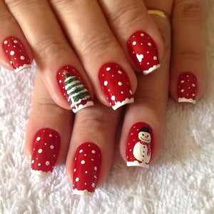 Uñas postizas a presión de Navidad con diseño de árbol de Navidad,a22 diseño de árbol de Navidad, diseño de muñeco de nieve, uñas con pegamento, uñas de cobertura completa, uñas postizas