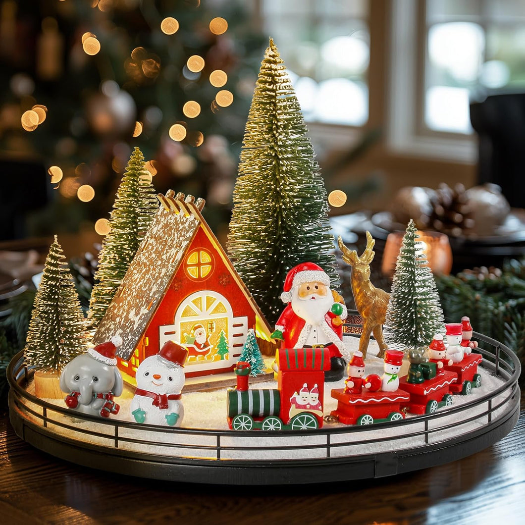 12 piezas de decoración de mesa de Navidad para interiores, juegos de aldea de Navidad de invierno,