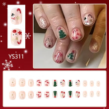Cargar imagen en el visor de la galería, 24 uñas postizas cortas de Navidad con diseño de árbol de Navidad, copo de nieve, muñeco de nieve, alce, cubierta completa, acrílico, color nude, a22  uñas artificiales para mujeres y niñas, uñas acrílicas
