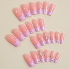 Cargar imagen en el visor de la galería, Uñas postizas largas cuadradas con punta francesa MABKJLF rosa, uñas postizas de cobertura completa con diseños de diamantes de imitación de mariposa,a22  uñas adhesivas brillantes, uñas artificiales
