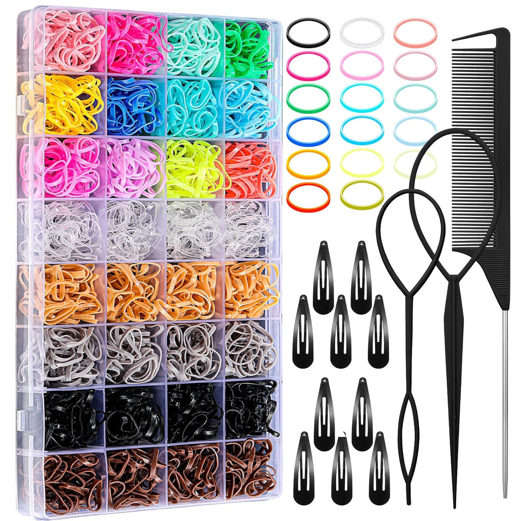 Lazos para el cabello, bandas elásticas de goma para el cabello de 17 colores, 2000 unidades de lazos para el cabello con herramientas de peinado para el cabello A21