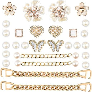 Encantos brillantes para zapatos, decoraciones de zapatos para mujer, cadenas de perlas, accesorios de zapatos rosados,  A22 dijes de flores para zapatos, estilo propio