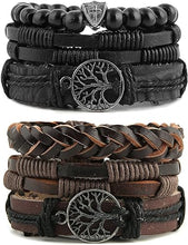 Cargar imagen en el visor de la galería, Pulseras de cuero genuino con diseño de árbol de la vida para hombres
