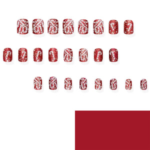 Uñas postizas a presión de Navidad, uñas postizas cuadradas cortas con diseños de bastón de caramelo, uñas postizas de Navidad, uñas con pegamento rojo con purpurina en las uñas a22  de cobertura completa,