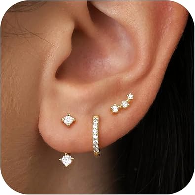 Juego de aretes de oro para mujer, 3 A19