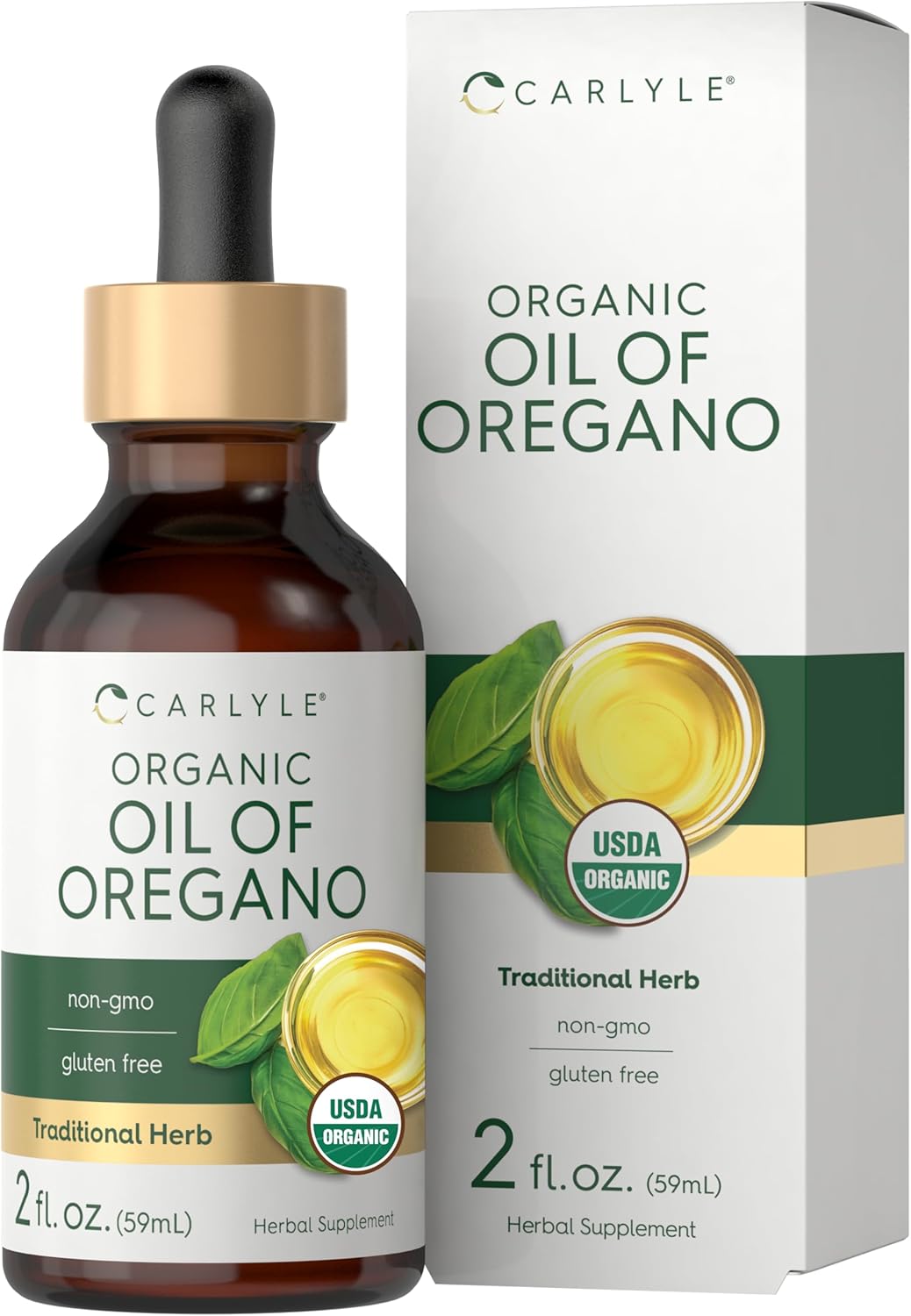 Carlyle Gotas líquidas de aceite orgánico de orégano | 2 onzas líquidas | Suplemento de hierbas veganas | Sin OMG, sin gluten