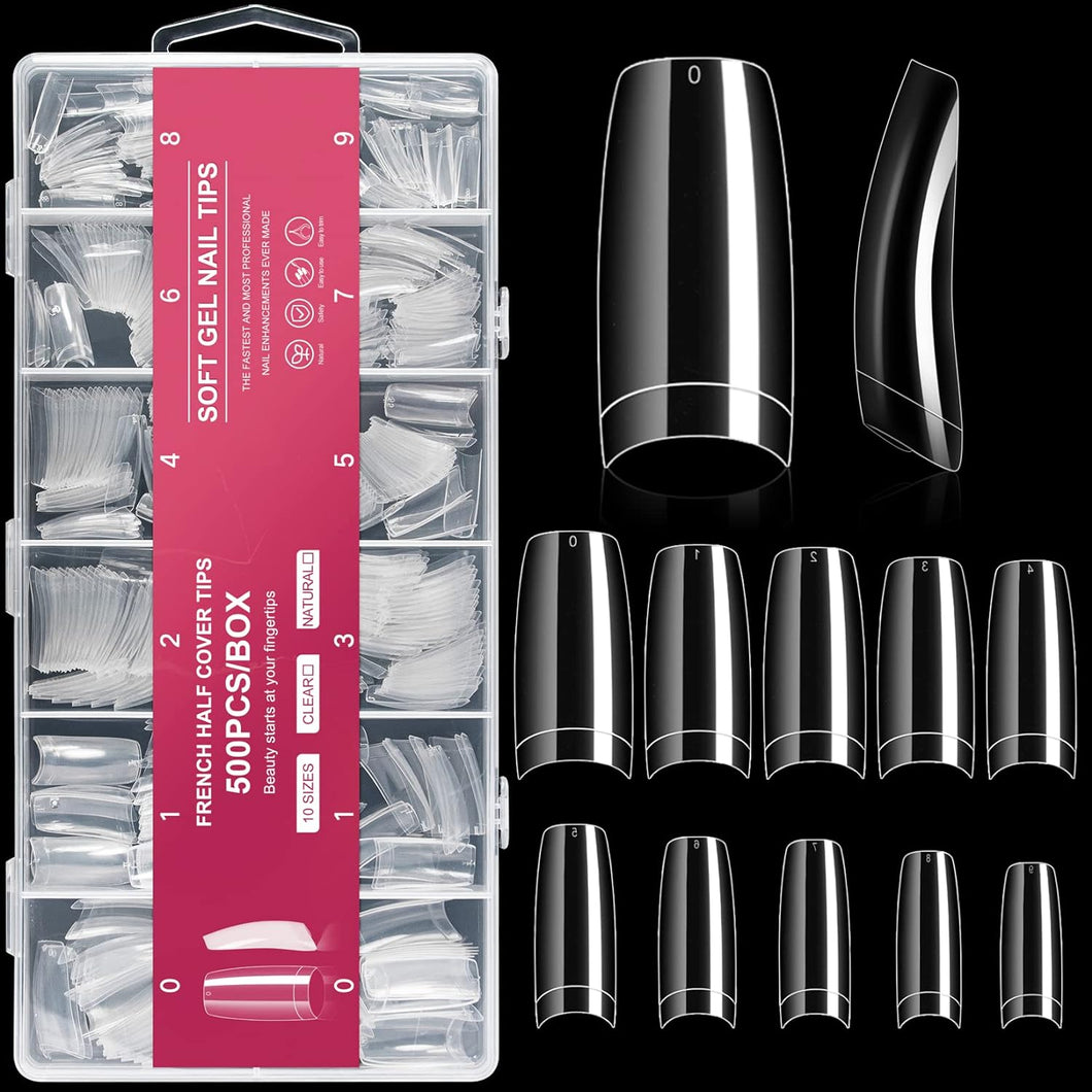 500 Uñas postizas artificiales Medias puntas y caja (transparente)