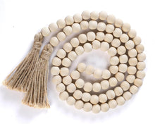 Cargar imagen en el visor de la galería, Cuentas de madera decorativas, guirnalda de borla de madera de 58 pulgadas,
