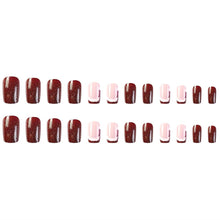 Cargar imagen en el visor de la galería, Uñas postizas a presión de Navidad, uñas postizas cortas cuadradas de punta francesa, uñas postizas acrílicas con diseños de sombrero de Navidad rojo, rosa,a22  cobertura completa, uñas artificiales
