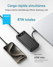 Cargar imagen en el visor de la galería, Anker Cargador portátil de 20.000 mAh con cable USB-C integrado, batería de carga rápida máxima de 87 W para laptop, 2 USB-C y 1 USB-A
