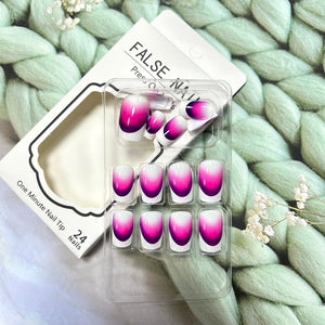 Uñas acrílicas artificiales a presión de longitud media, uñas postizas francesas con diseño degradado morado, uñas postizas cuadradas, 24 unidades, cobertura completa,a22  brillantes, reutilizables, uñas