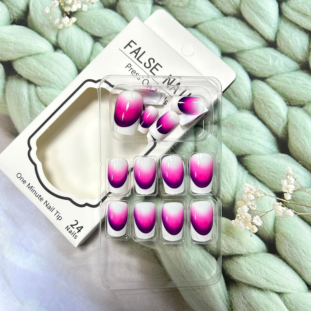 Uñas acrílicas artificiales a presión de longitud media, uñas postizas francesas con diseño degradado morado, uñas postizas cuadradas, 24 unidades, cobertura completa,a22  brillantes, reutilizables, uñas