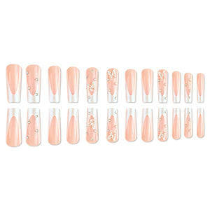 Uñas postizas largas cuadradas MABKJLF blancas con punta francesa, uñas postizas de cobertura completa con diseños de diamantes de imitación de mariposa,A22  uñas acrílicas brillantes con purpurina, uñas