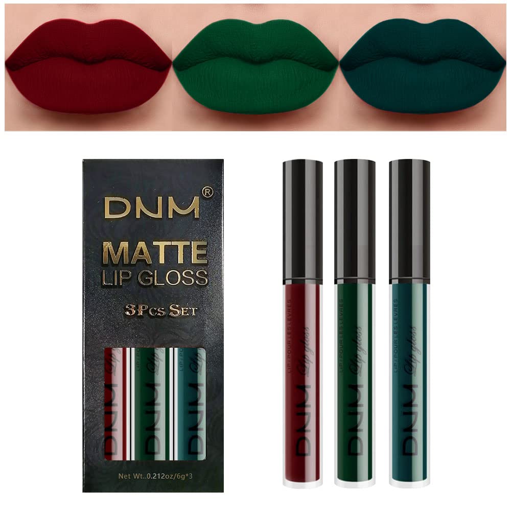 AMY'S DIARY Juego de 3 lápices labiales líquidos mate rojo oscuro, verde, mate A19