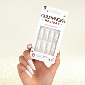 uñas postizas a presión con punta francesa de Navidad, cuadradas, ataúd, ovaladas, con purpurina brillante de larga duración, copos de nieve de temporada de invierno, A22 uñas con pegamento para Navidad