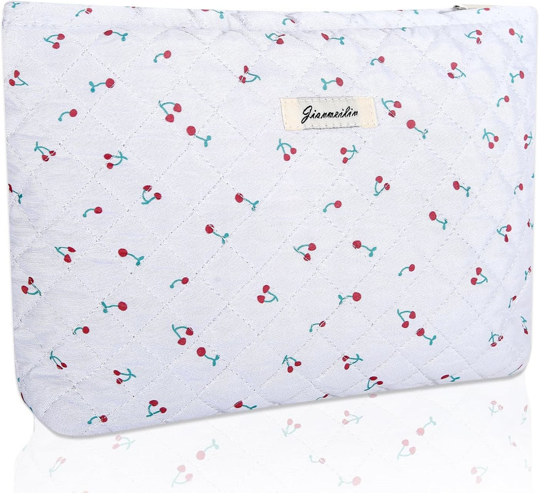 Bolsa de cosméticos Bolsa de maquillaje Preppy Cute Corduroy Neceser para mujeres esenciales de viaje a22, Rojo cereza, Cara de moda