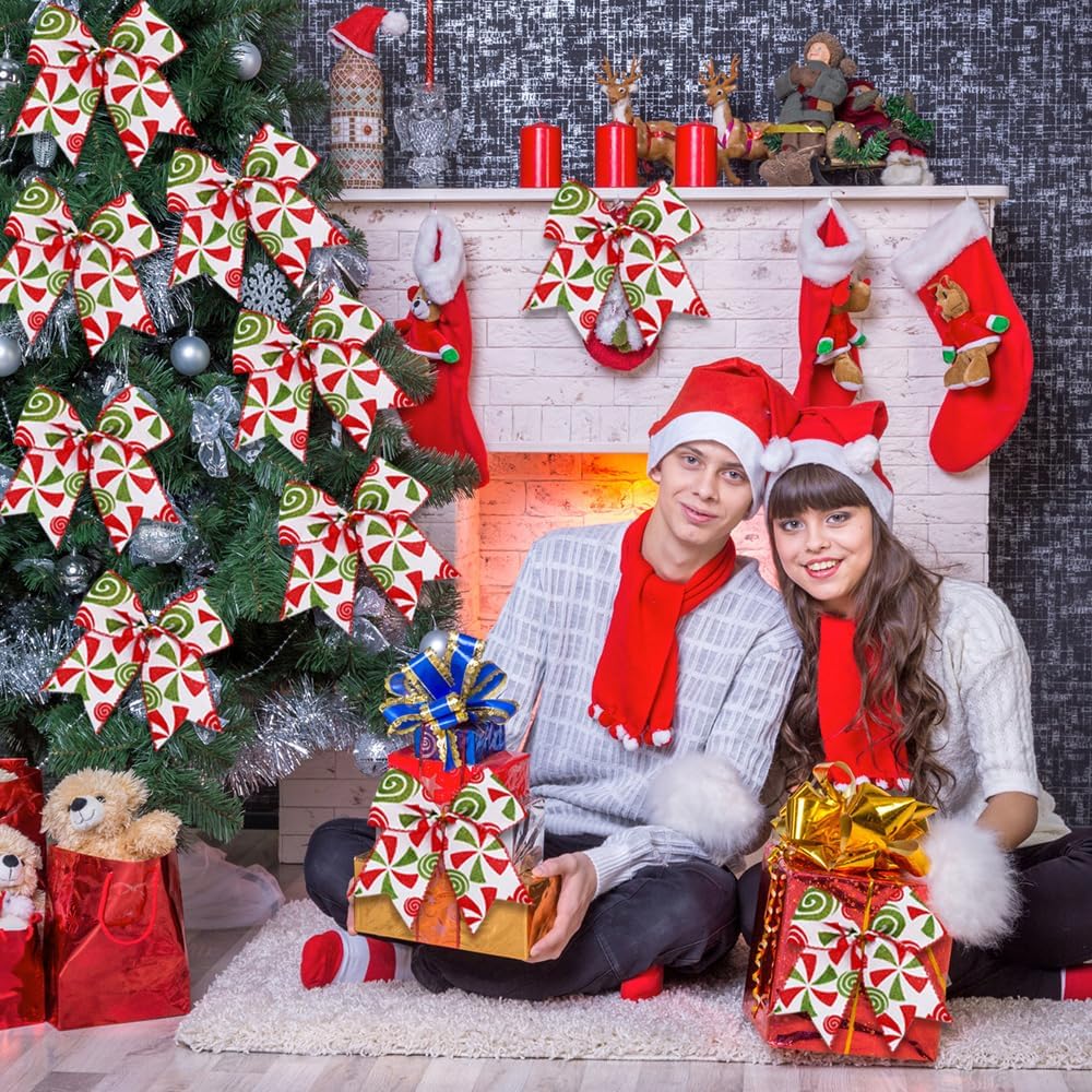 12 lazos de Navidad de 6.3 pulgadas, coronas de dulces de Navidad, lazos rojos y verdes para árbol de Navidad, lazos de menta de Navidad, adornos para guirnaldas, bodas, hogar, vacaciones, A19