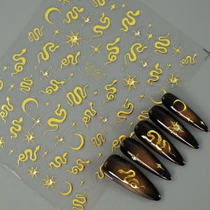 2 hojas 5D oro plata cristal diamante serpiente arte de uñas calcomanías A24